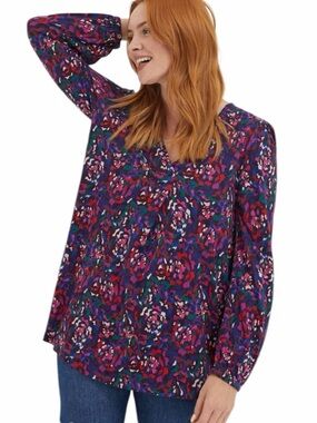 FatFace Floral Blouse Size 12 Ecovero Viscose Boho Long Sleeve Top